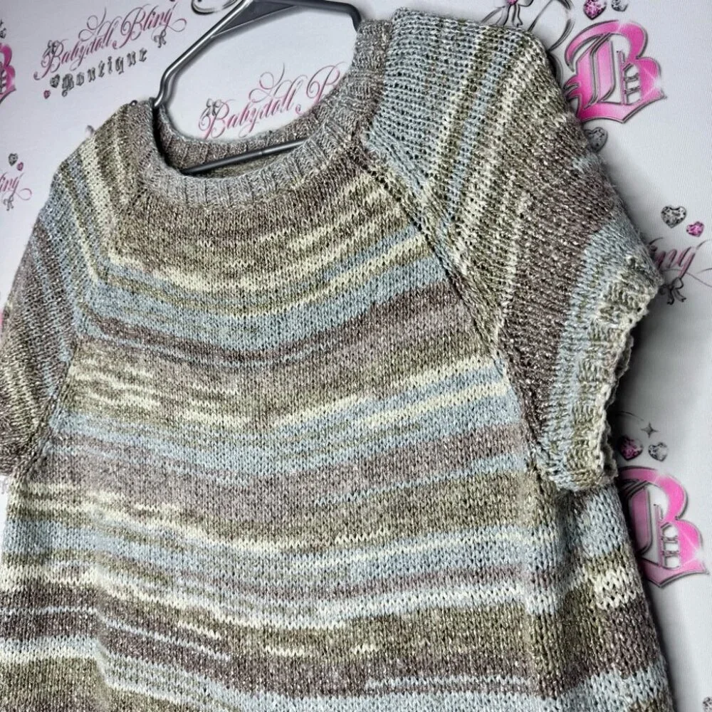 Knit sparkly shimmer top knitted crochet thick sweater tshirt style loose comfy
